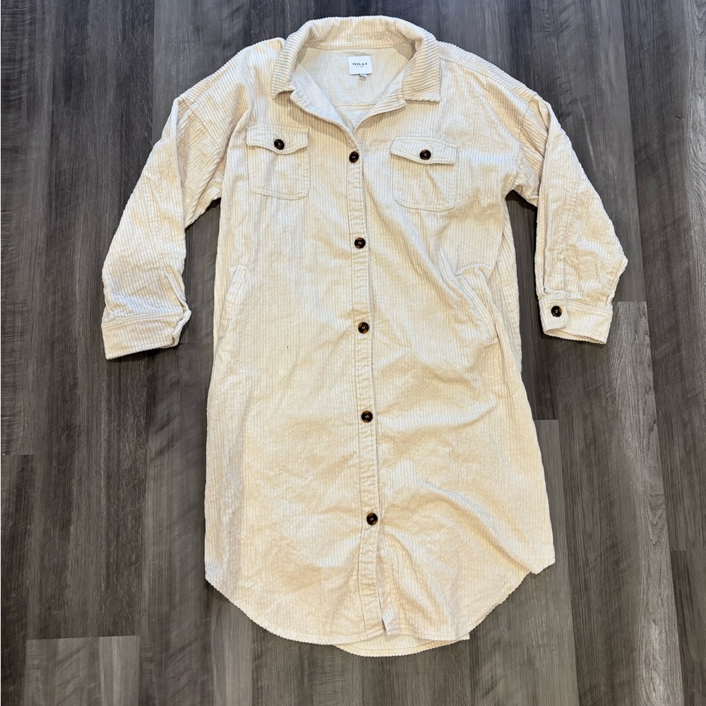 Gilli Beige Corduroy Shirt Dress